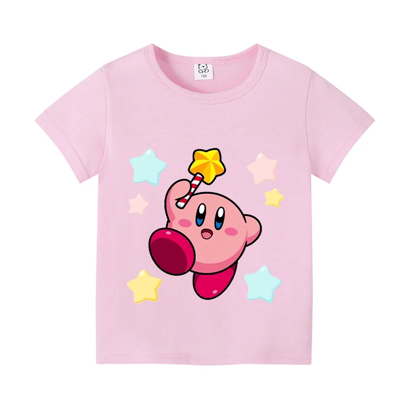 Kirby letnie topy z krótkim rękawem kolorowa koszula O-neck okrągła koszulka bawełniana kolorowa koszulka z nadrukiem kreskówki odzież odzież codzienna