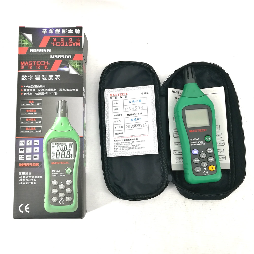 

Multi-Function MASTECH MS6508 Temperature & Humidity Meter Environmental Monitoring for Wet Bulb, Dew Point, and More