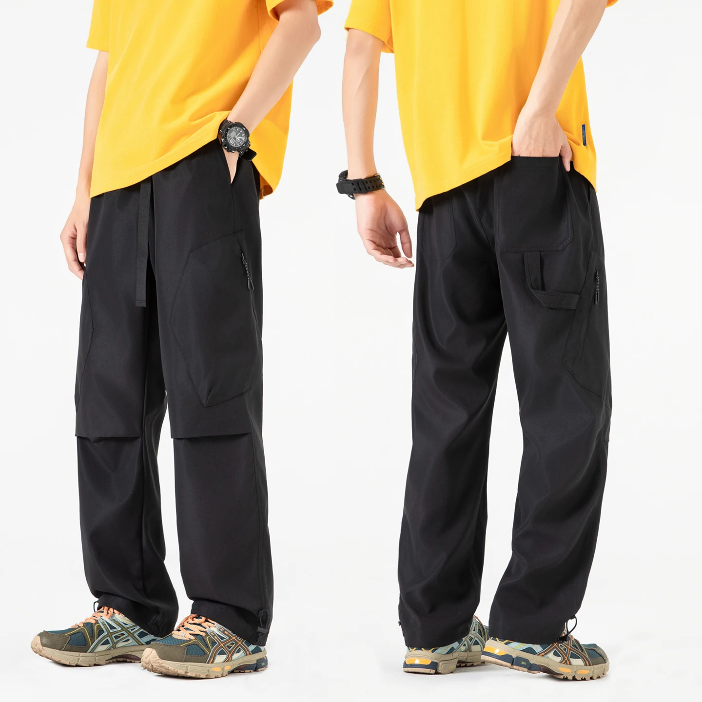 Pantaloni da escursionismo da campeggio per arrampicata all'aperto Pantaloni casual con risvolto allentato Pantaloni lunghi da uomo in tinta unita Moda autunnale Abbigliamento da uomo