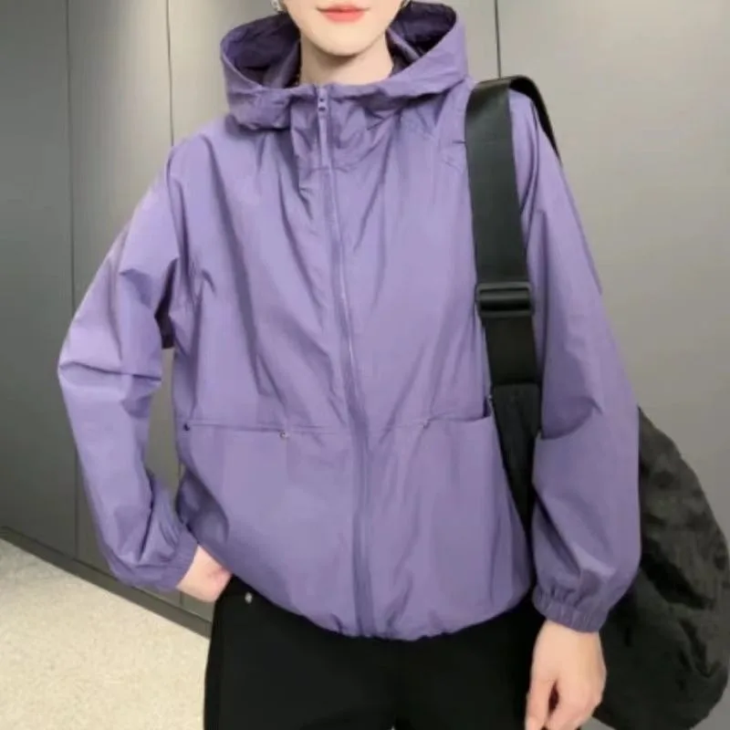 Coat Cardigan Interchange Jacket Woman Summer Thin Sunscreen Hooded Zipper Short Fashion Westernization Leisure Loose Fitting