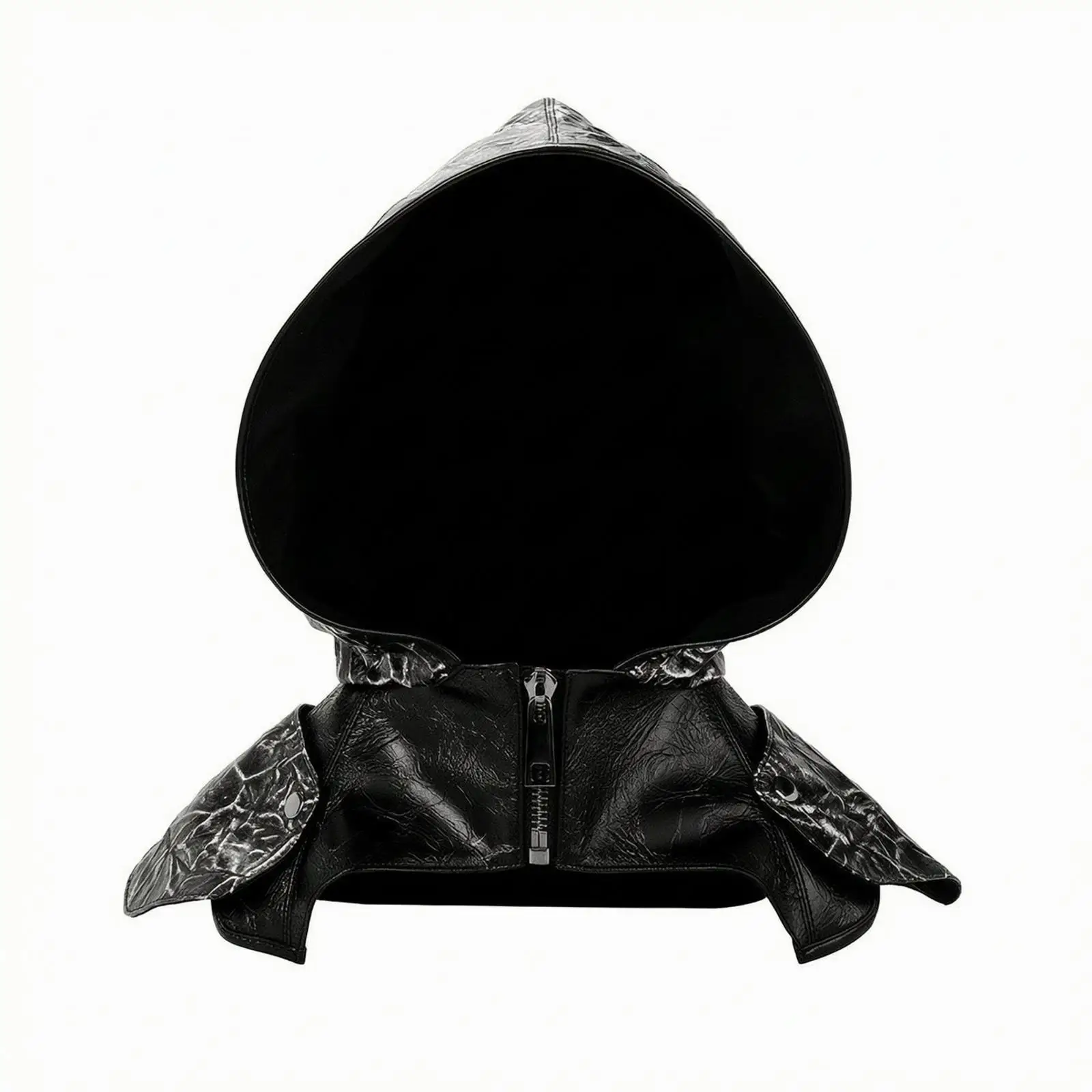Black Leather Hooded Cape for Women Medieval Cosplay Cloak with Zipper Shoulder Cape Halloween Gothic Costume Party Favor