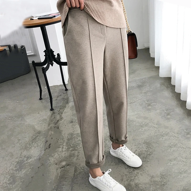 Casual High Waist Woolen Harem Pants Women Capris Autumn and Winter Wool Pencil Pants Female Loose Women Trousers Pantalon 6648