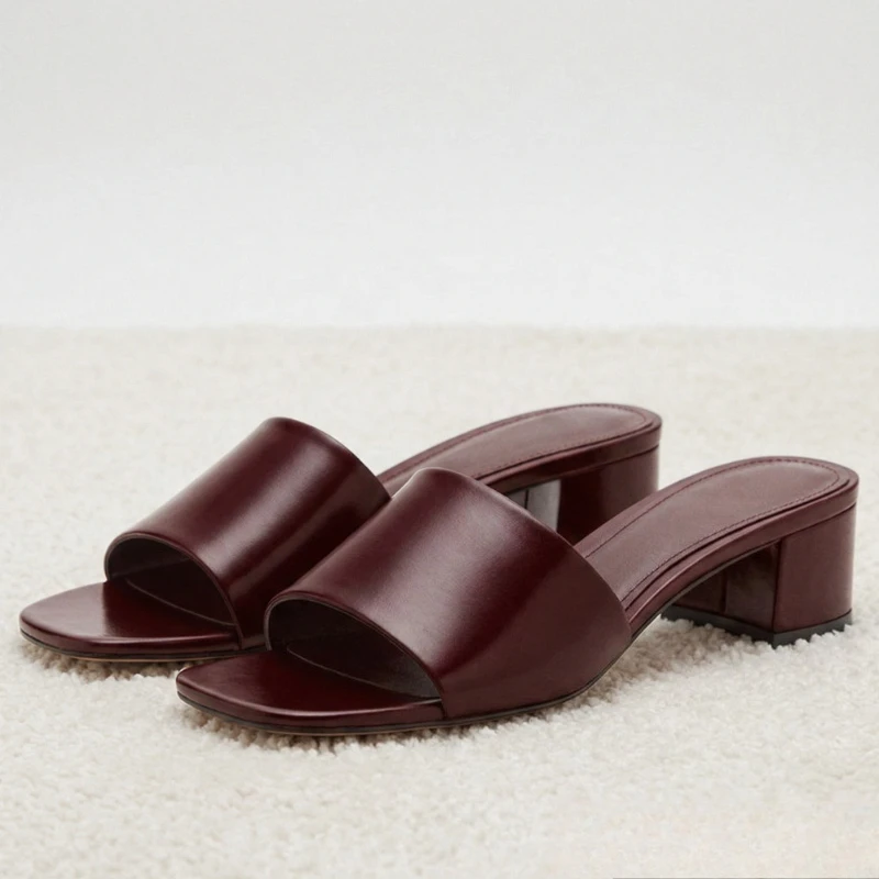 

Fashion Square-toe Chunky-heel Slipper Women Comfortable Open-toe Slide Sandals Summer Concise Street Style Mules for Ladies
