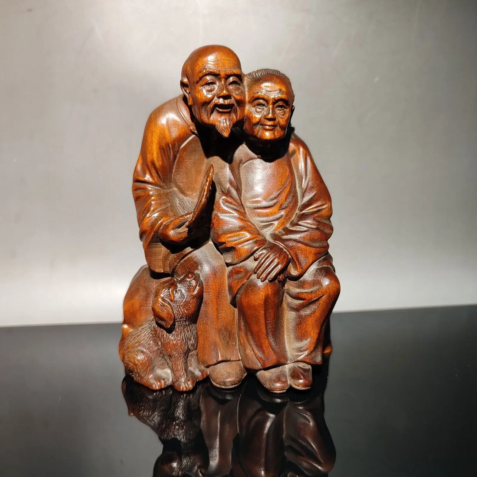 

vintage Boxwood chinese antique wooden carving old men women statue wood home