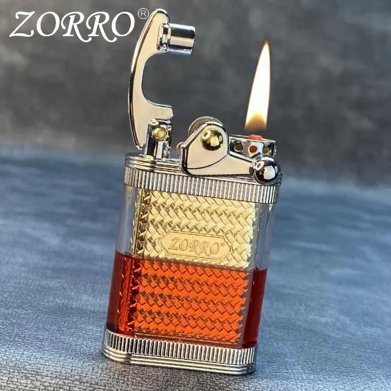 

ZORRO Rocker с одним ключом, ветрозащитная керосиновая зажигалка, видимое прозрачное масло, окно, высококачественные аксессуары для курения, подарок