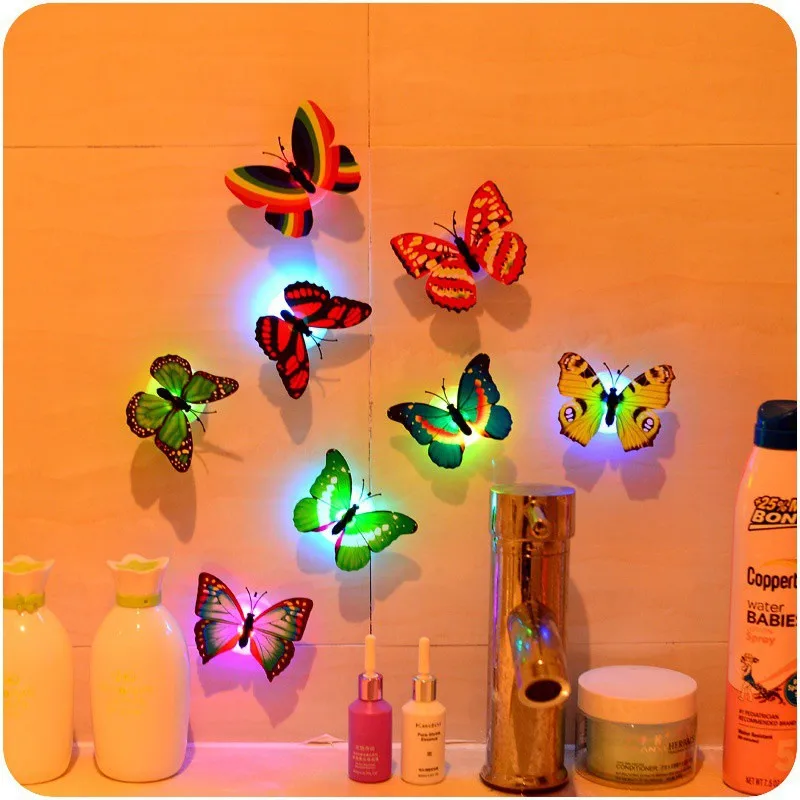 Creative Butterfly Night Light Pasteable Colorful 3D Butterfly Led Wall Stickers Lamps  Home Decor DIY Hot Selling Toy