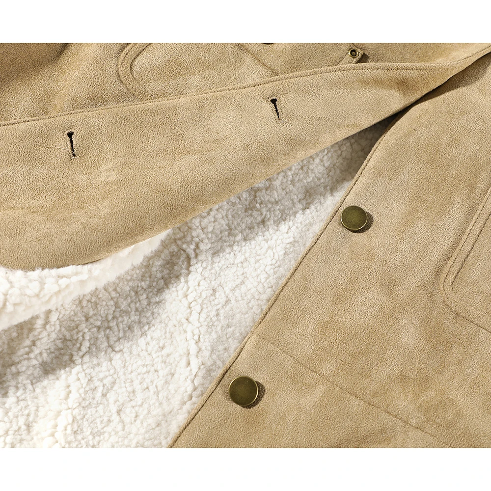 سترة نسائية من جلد الغزال مع بطانة شيرلينغ صناعية كبيرة الحجم معاطف شتوية 2024 ملابس خارجية جديدة من الصوف الدافئ طراز عتيق