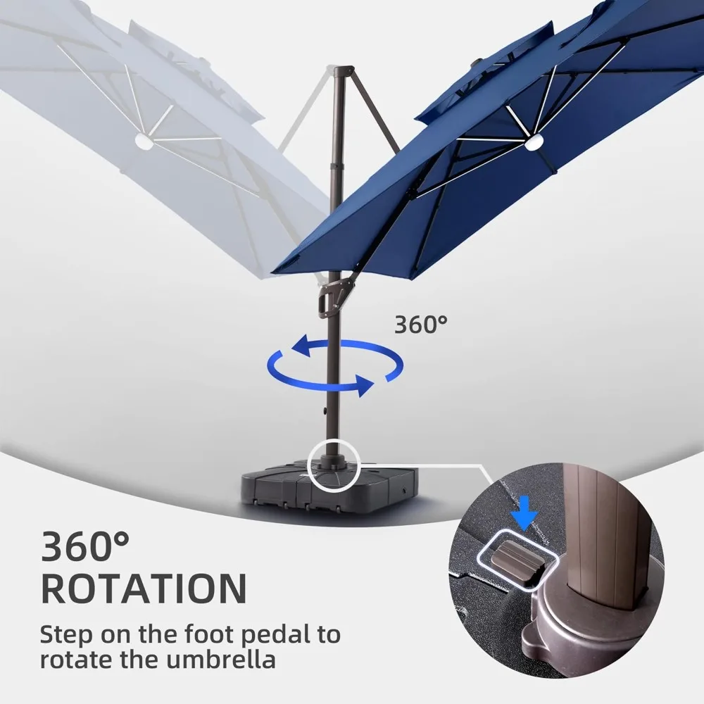 

9 X 12 FT Cantilever Patio Umbrella with Led Lights and Base Included Heavy Duty Outdoor Double Top Large Rectangle, Customized