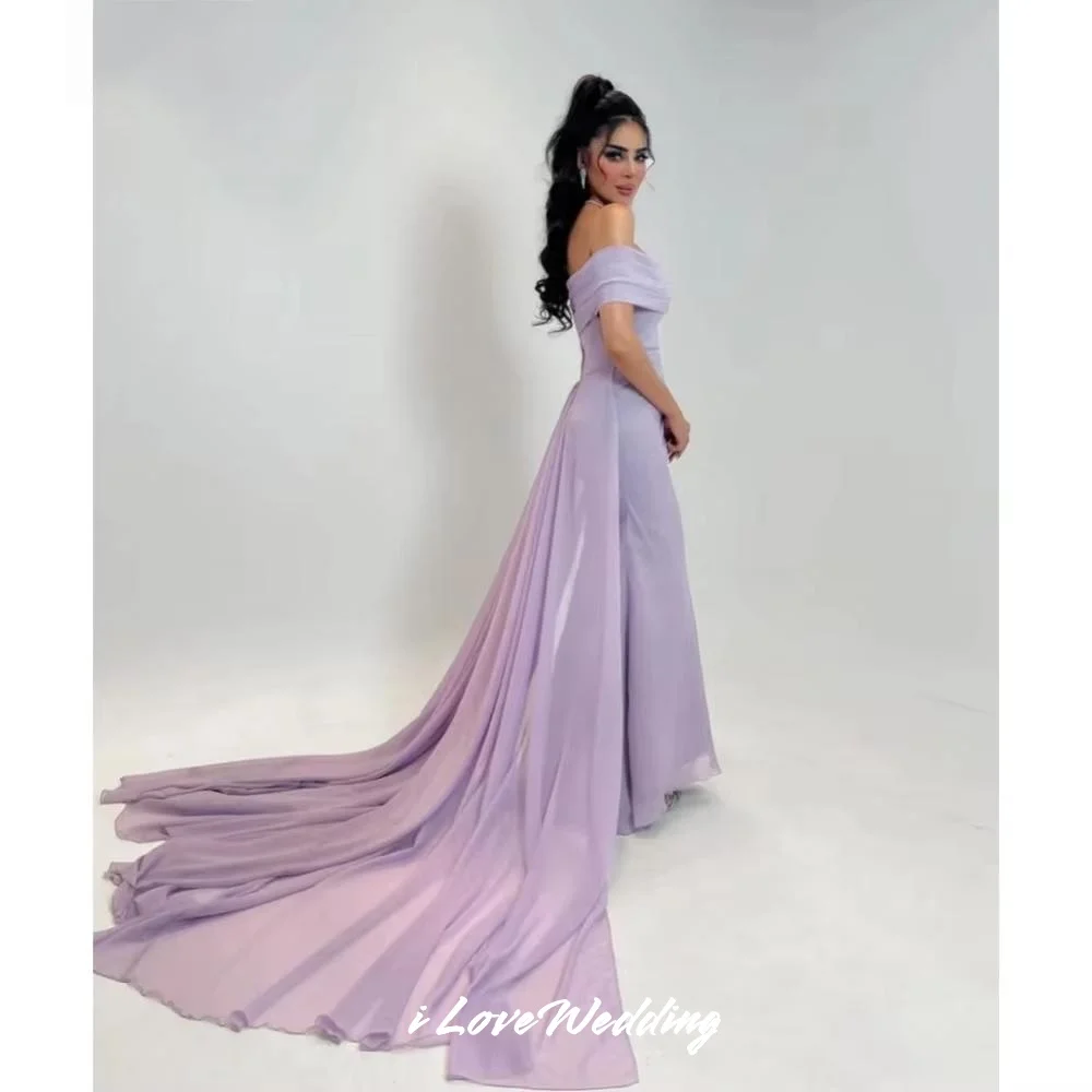 パープル ストラップレス イブニングドレス 2025 オフショルダー マーメイド エレガント スイープトレイン フロアレングス プリーツ ウェディングパーティードレス カスタマイズ