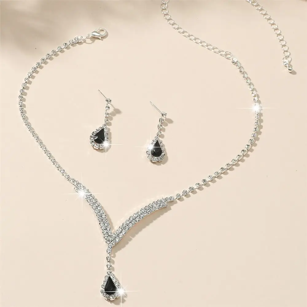 

Party Elegant Classic Luxury Exquisite Teardrop Women Earrings Korean Style Earrings Wedding Jewelry Set Crystal Necklace