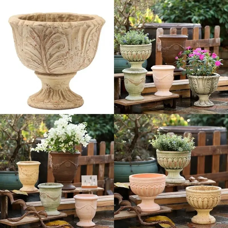 Coarse Pottery Flower Pot for Bonsai Succulents European Pastoral Style Outdoor Indoor Household Plant Straight Planter