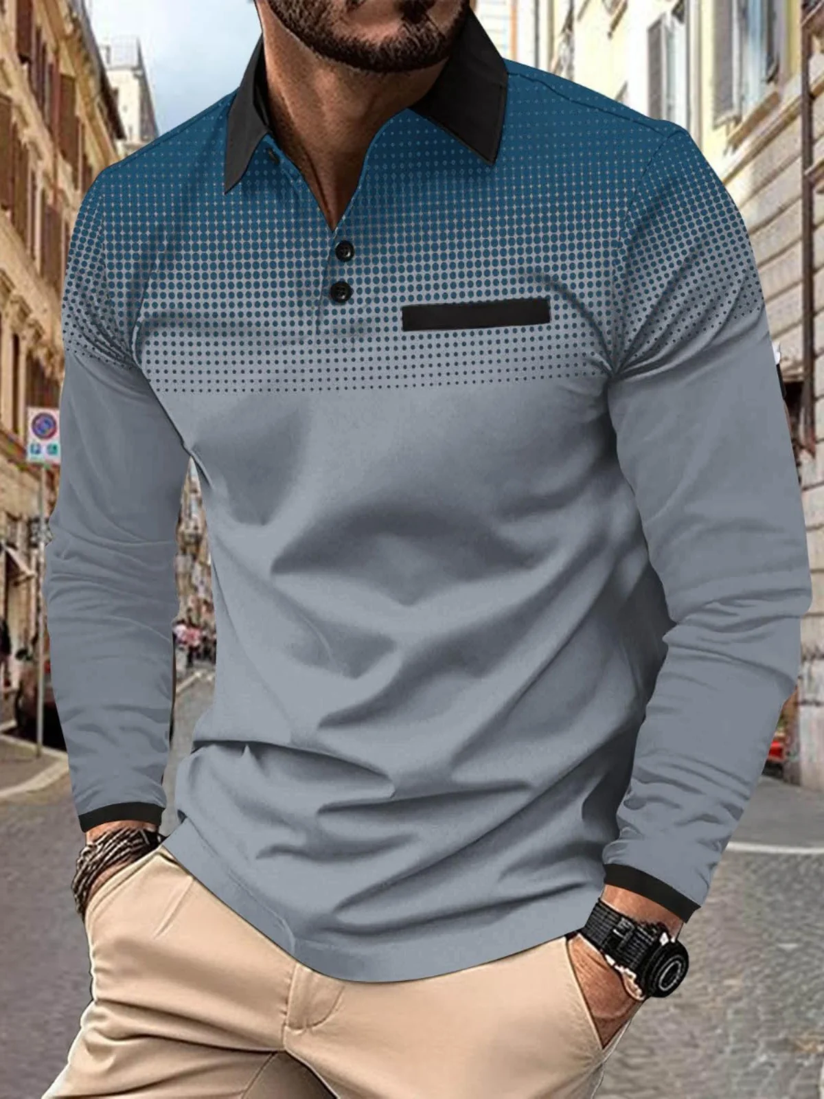 

Men's irt Polka Dot Print Lapel Long Sve Loose Fit Sportswear Cotton Blend Youth Autumn Faion European Sle