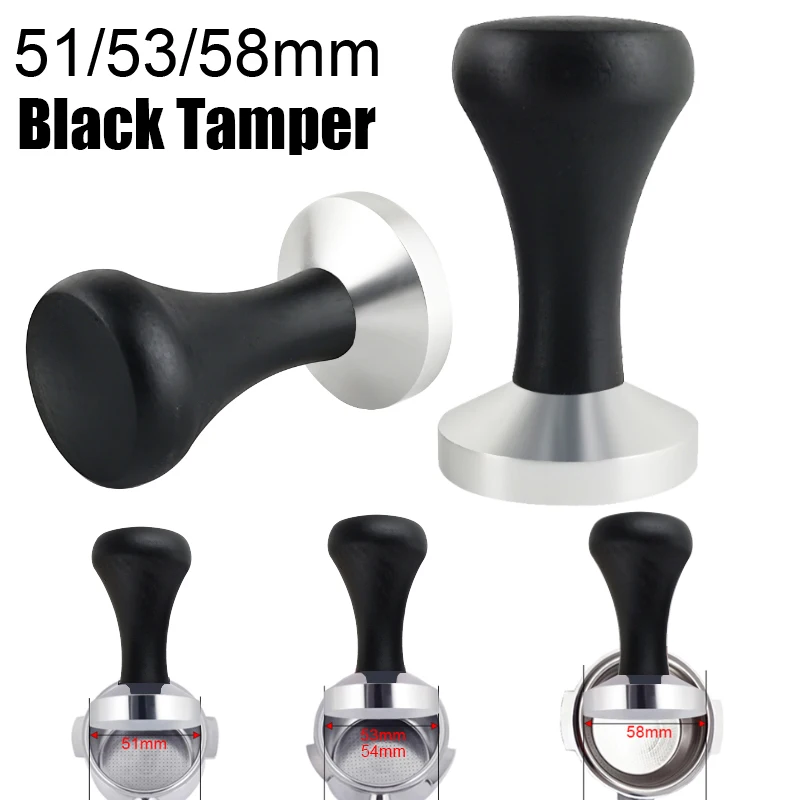 51mm/53mm/58mm Espresso Tamper  Black Wood Handle Distributor Coffee Tampers Accessories Tools For 51/54/58mm Portafilters