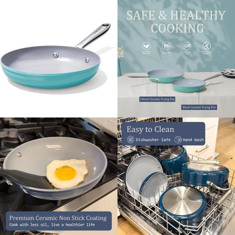 

Ceramic Nonstick Frying Pan - 10-Inch, Compatible with All Cooktops, Oven Safe to 500°F, Healthy Cooking, Even Heat Distribution