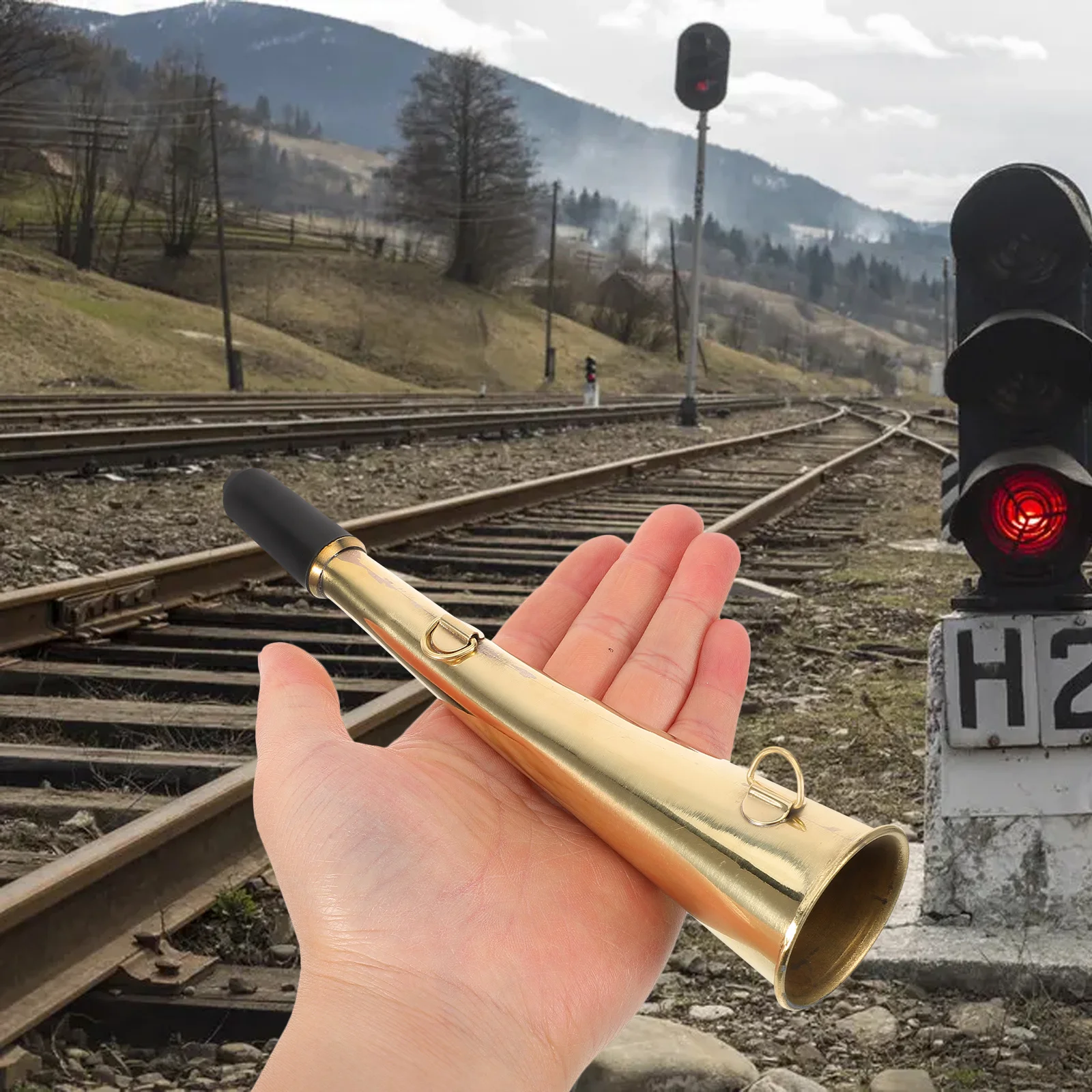 

Copper Patrol Horn Railway Signal Equipment Clear Loud Sound Track Horn Whistle Easy Operate Safe Copper Bell Railway Ringer,