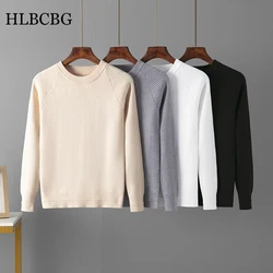 HLBCBG O Neck Knitted Sweater Women Long Sleeve Slim Fit Basic Sweaters Women Knit Solid Pullovers Black White Jumper Femme