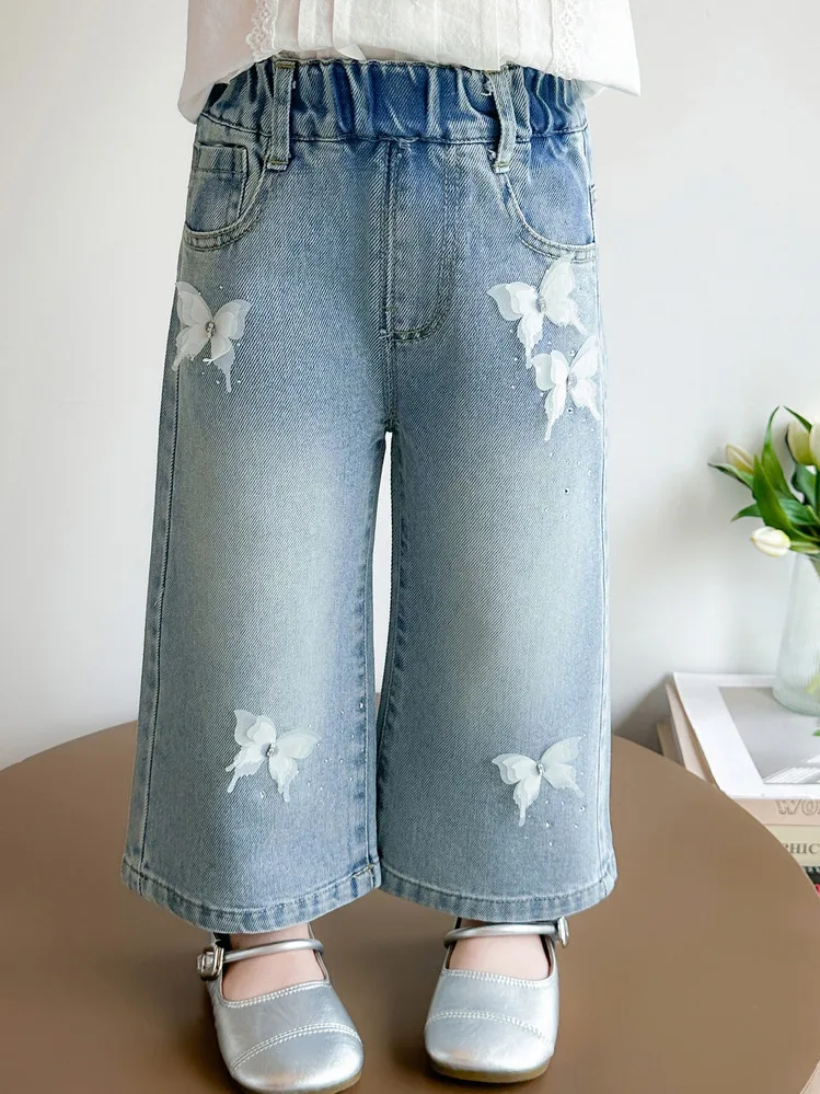 Girls' Straight Leg Jeans Spring and Autumn 2026 New Style, Wide Leg Korean Stylish and Fashionable Spring Baby Pants for Girls