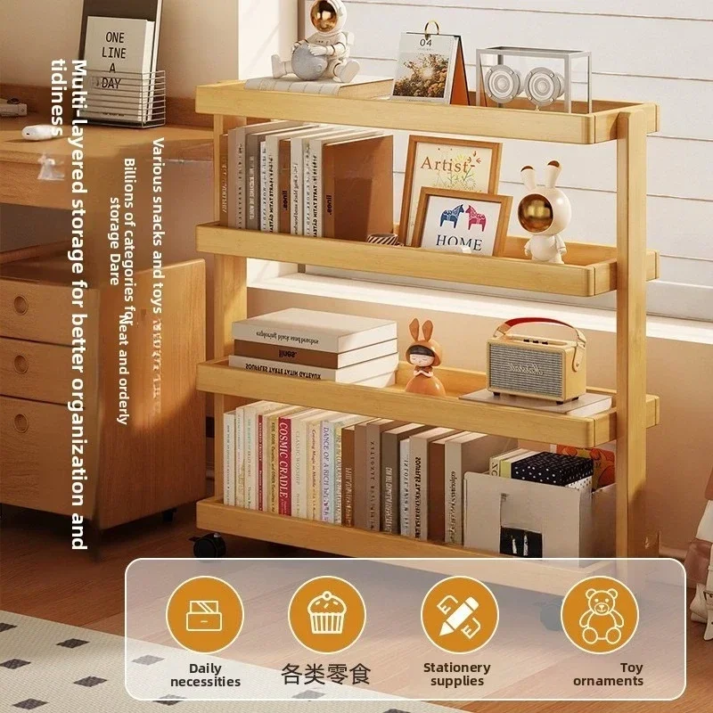 Shelf Sofa Side Cabinet Floor-to-ceiling Bookshelf Removable Wheeled Snack Rack Multi-layer Narrow Cabinet Kitchen Storage Rack