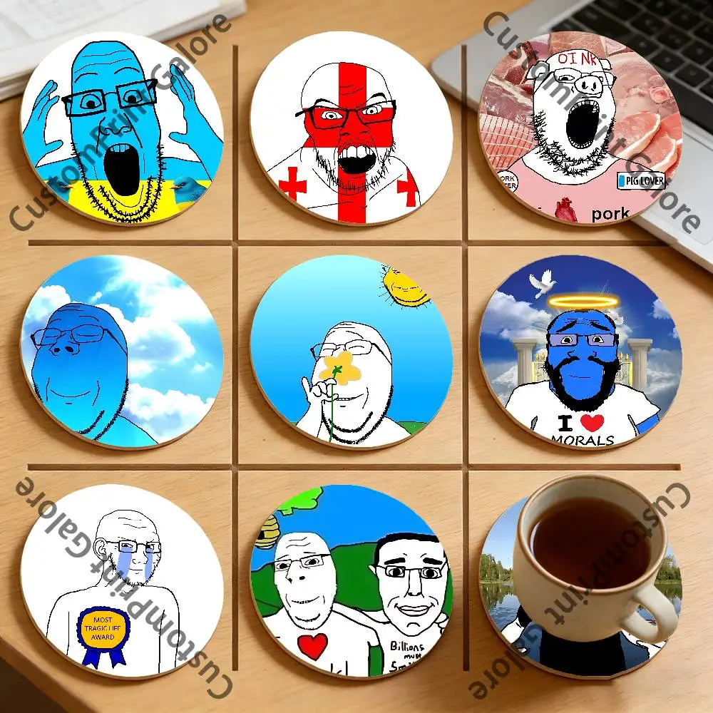 

Wojak Soyjak Its Over Natural Pine Wood Round Coasters Non-Slip Heat-Resistant Cup Mats for Coffee Drinks