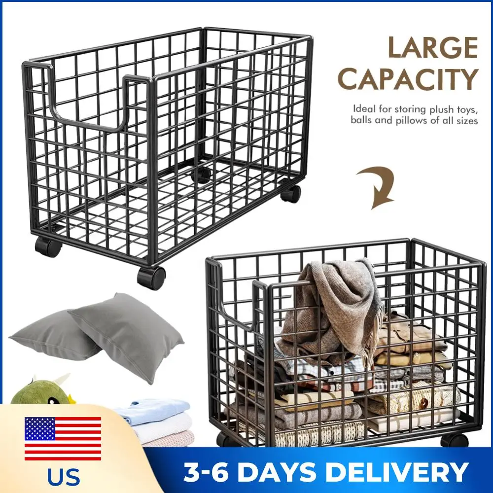 

Органайзер для мягких игрушек на колесиках, корзина для хранения плюшевых игрушек, металлические контейнеры для хранения детских игрушек и любых вещей