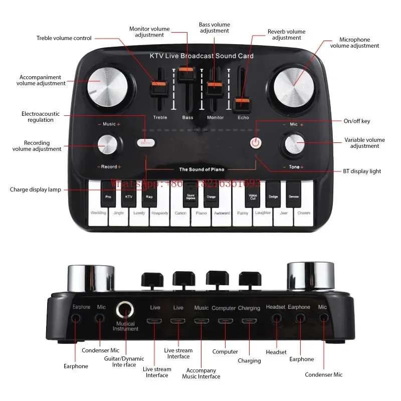 Piano Modeling Recording, Desktop Singing, Bluetooth Wireless Lossless Transmission, Plug and Play Voice Changer