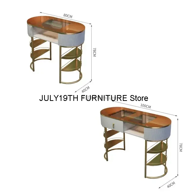 Luxo Italiano Ins Mesas De Manicure, Mobília De Salão, Unha De Ferro Forjado Nórdico Único, Vidro Temperado