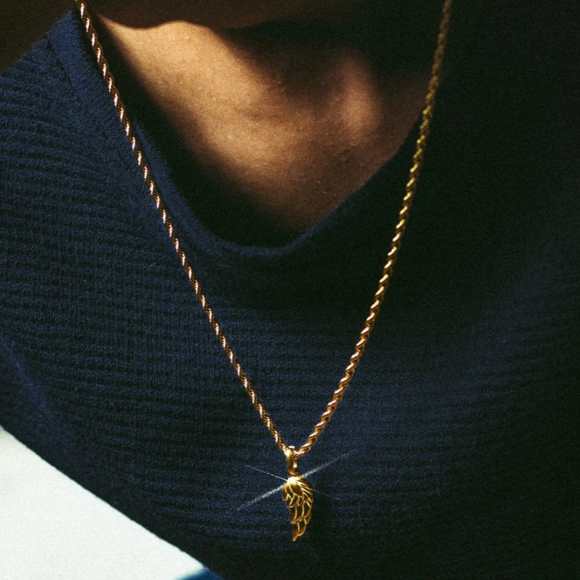 

Мужское классическое ожерелье с подвеской в виде крыльев из титановой стали, поворотная цепочка для свитера в стиле хип-хоп в стиле панк