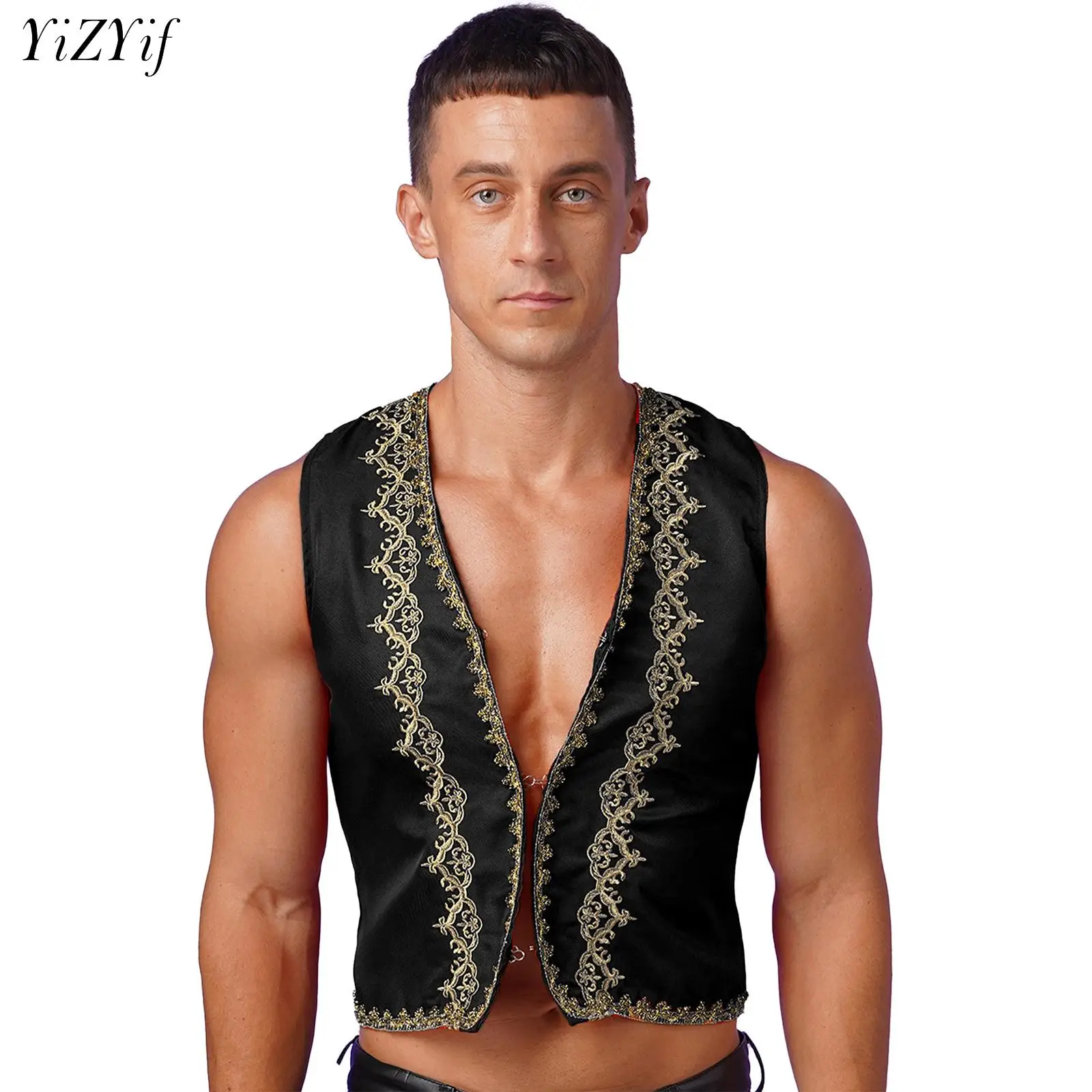 

Men Halloween Vest Arabian Prince Costume Steampunk Victorian Cardigan Tops Street Rat Waistcoat Cosplay Party Sleeveless Jacket