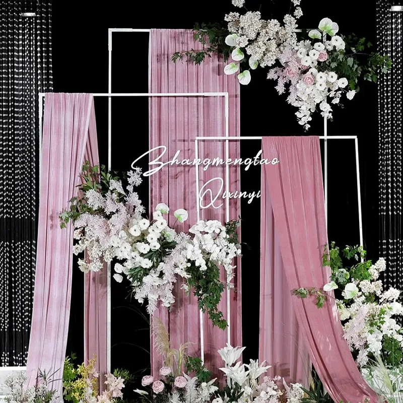 Wedding Backdrops props, Iron Flower Racks, Square Arches, Wedding Stage Background Decoration, Welcome Area Sign Banner Shelf