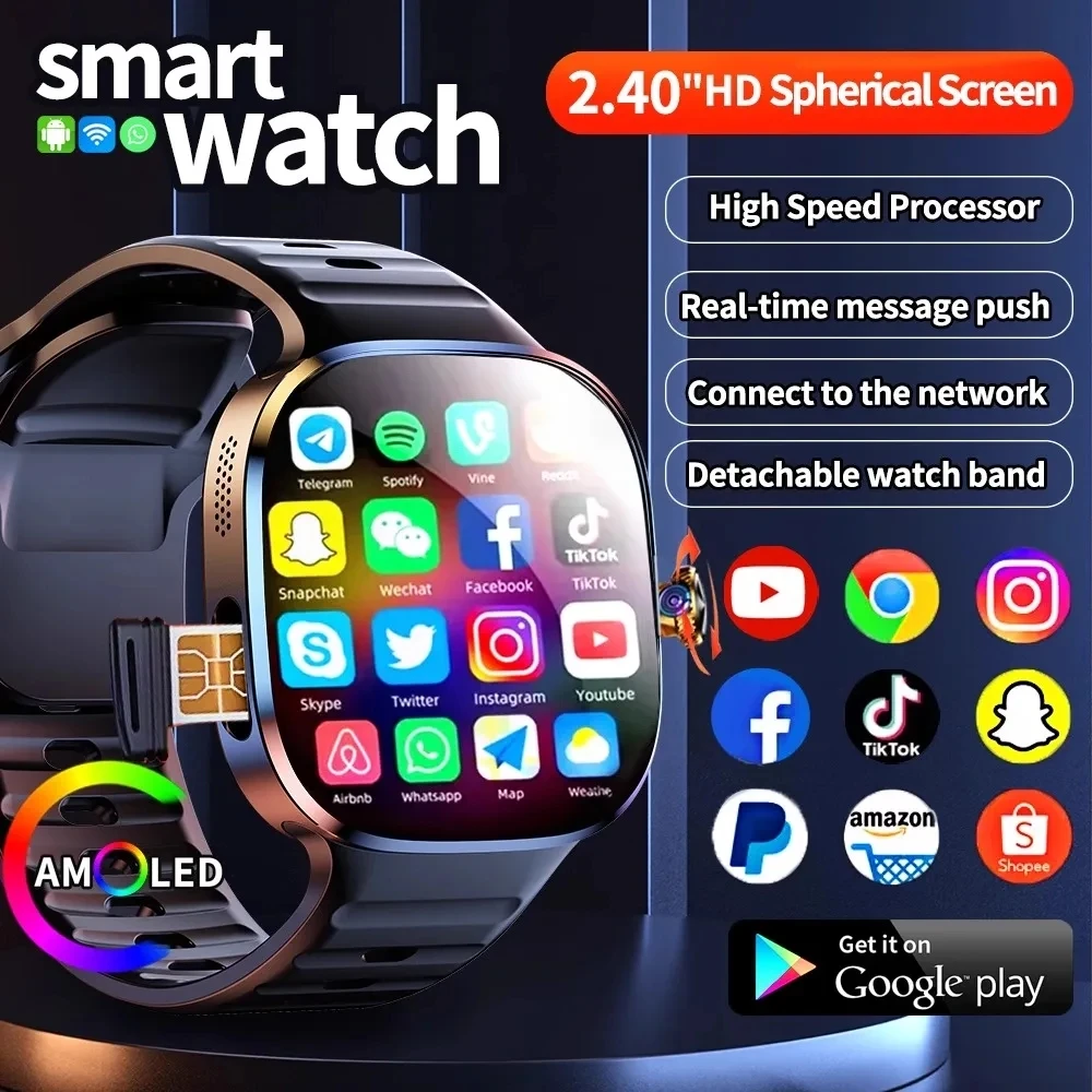 

2025 New 5G Cellular Version Smartwatch 2.4inch Amoled Larger Screen Android Smart Watch With Rotary Camera Sim Card Slot WIFI