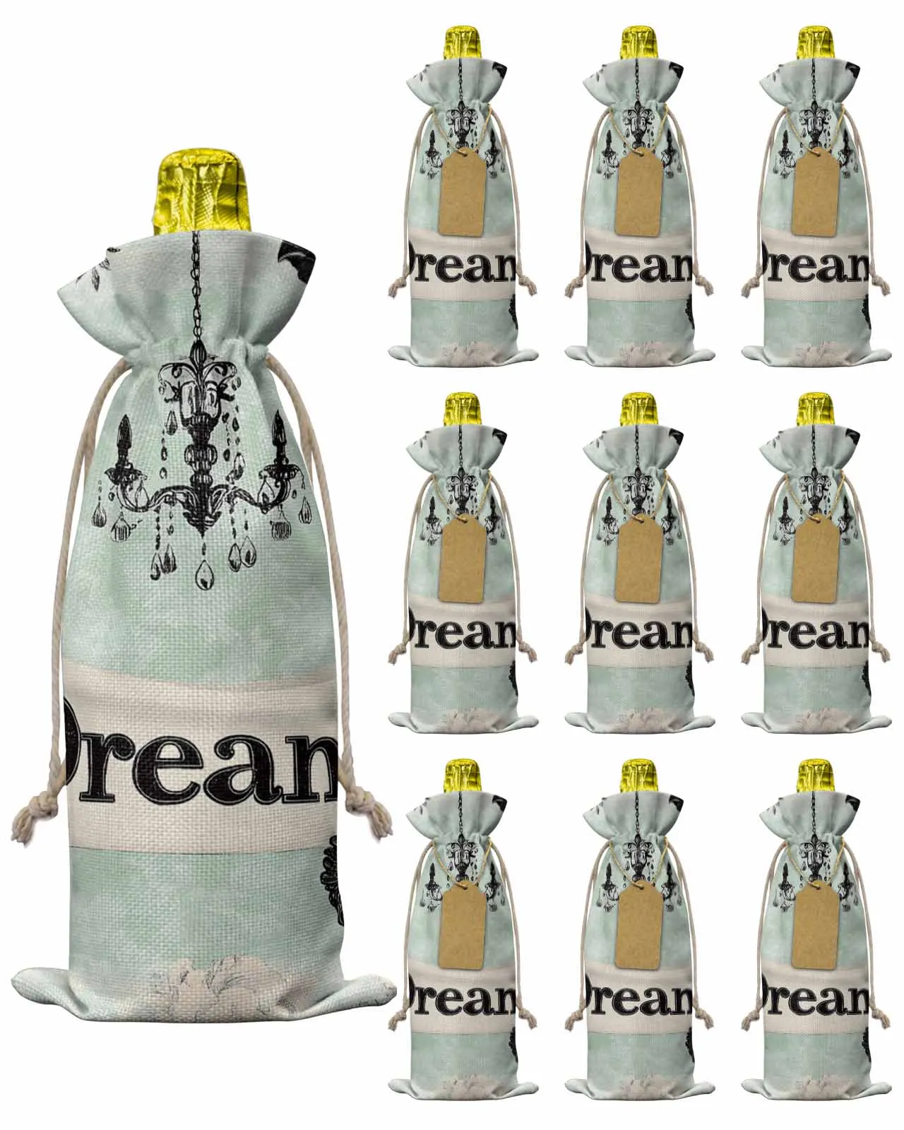 

10pcs Wine Bottle Covers Retro Lamps Bath Pattern Wine Holder Carrier Packaging Bag Wedding Party Decor Gift
