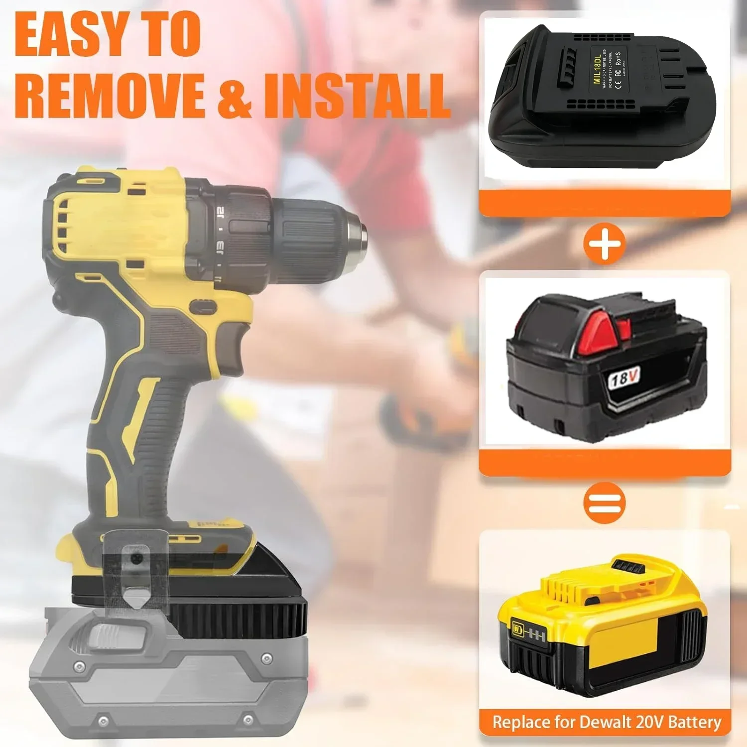 Imagem -04 - Adaptador de Bateria Mil18dl Conversor para Bateria de Íon-lítio Milwaukee 18v Conversor para Ferramentas Elétricas de Bateria de Íon-lítio Dewalt 18v 20v