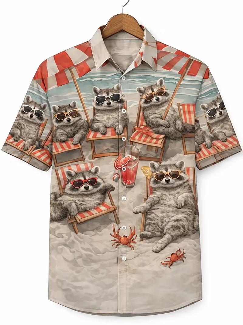 

Funny Panda Sloth Hawaiian Shirt Beach Party Print Men's Short Sleeve Button Down Aloha Shirt for Summer Vacation & Fun Parties