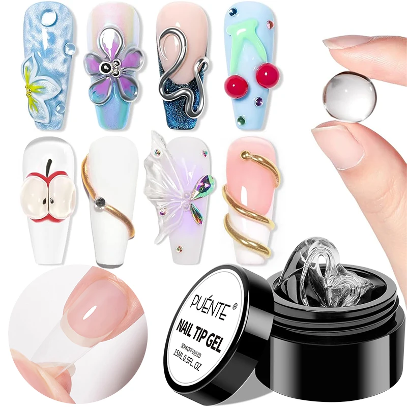 

PUENTE Solid Nail Glue Gel For False Nail Tips Fast Extension Non-Sticky Strong Adhesive Soak Off UV 3D Modeling Nail Art Gel
