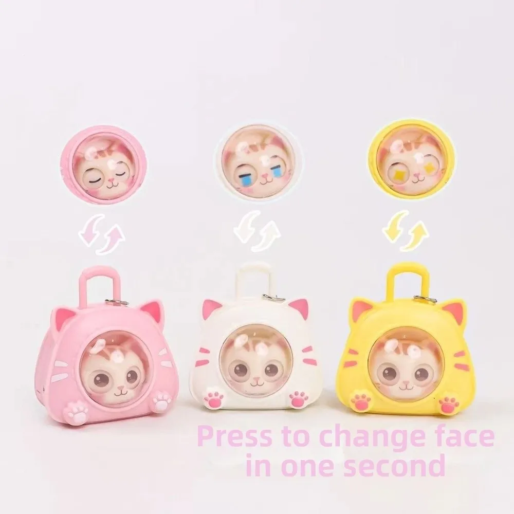 Cartoon Eye Changing Cat Bag Keychain Multi Expression One Click Face Face Change Cat Pendant Clear Window Funny Cat Kitten