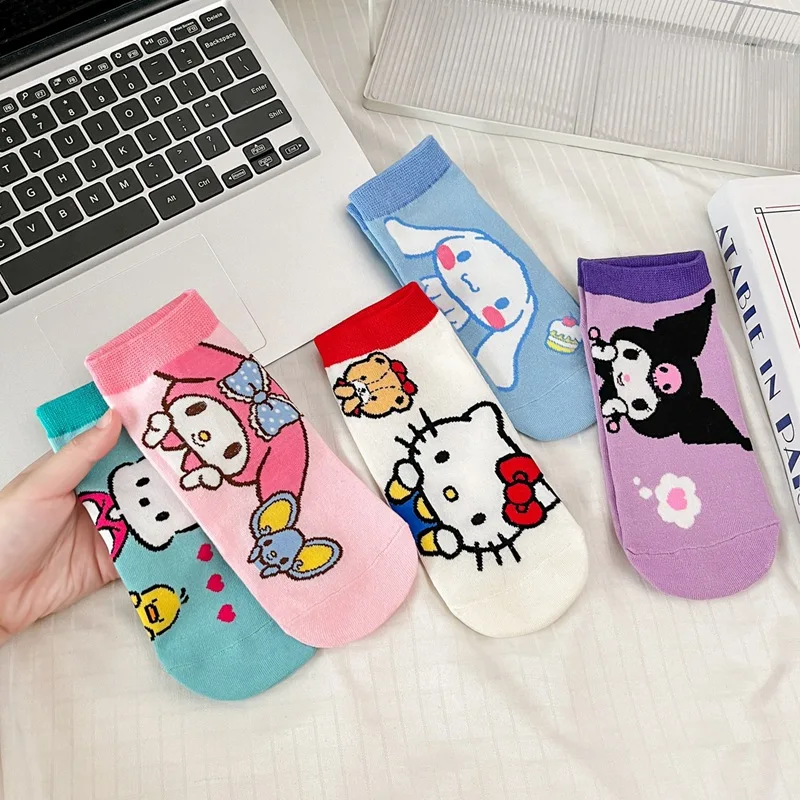 

Sanrio Hello Kitty Kuromi Anime Socks Women Combed Cotton Low Cut Socks Cute Cartoon Ankle Socks Japanese Style