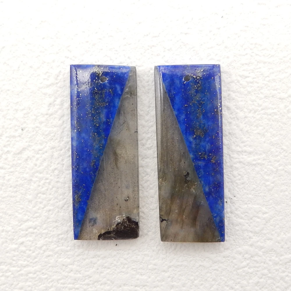 Natural Labradorite and Lapis Lazuli Intarsia Rectangle  Earrings For Womens, Gemstone Earrings Set Wholesale For Jewelry Making