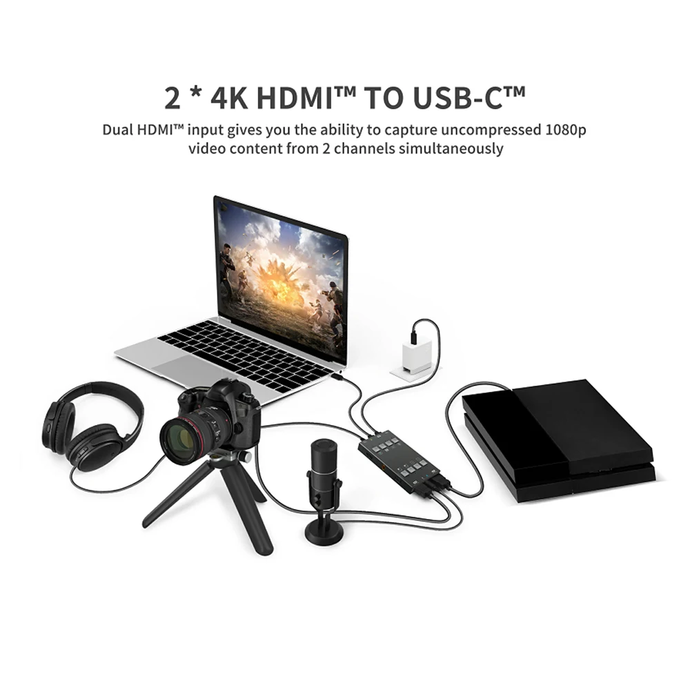 CAMKOO H2U compatible with dual 4K HDMI audio and video capture cards suitable for live streaming video recorders, game consoles