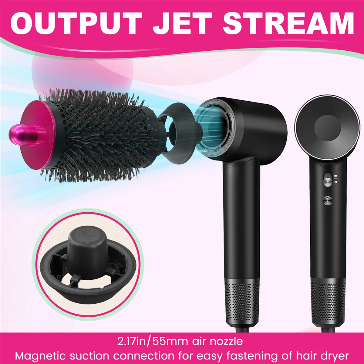 FZFZ 55MM 헤어 드라이어 윈드 후드 액세서리 실린더 빗 에어 노즐 액세서리 로즈 레드