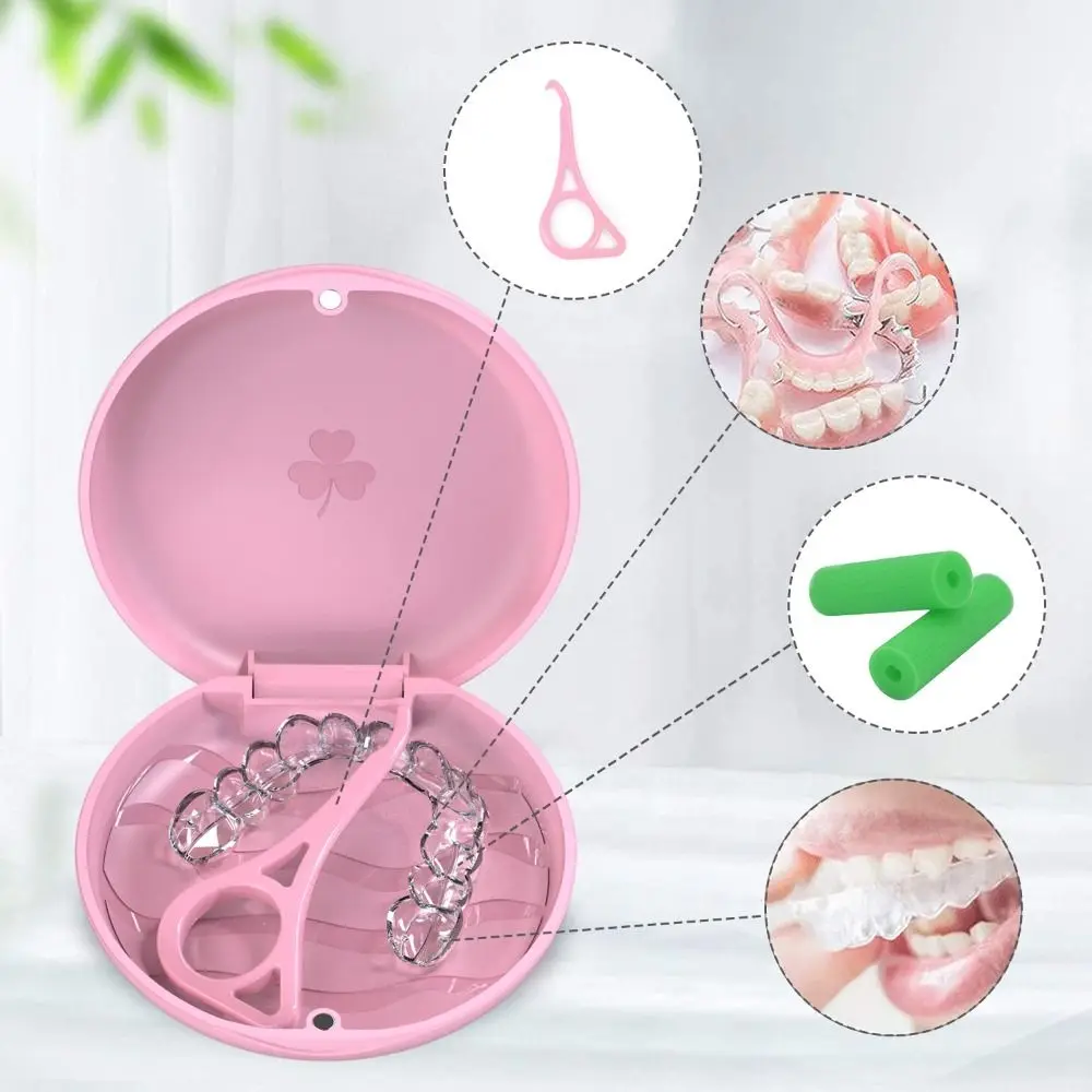 

Disassembly Retainer Storage Box Portable Oral Care Denture Storage Round Case Durable Waterproof Mouthguard Case Women