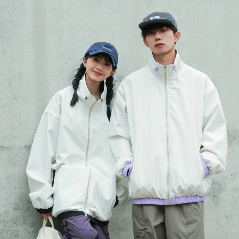 Double-Sided Wear Jaet Loose Fit Stand Collar Men's Versatile Casual Sle Hong Kong Faion Polyester Fiber Long Sve