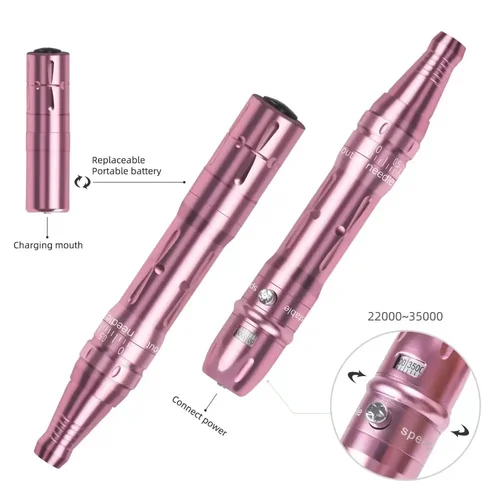 Imagen 2 del producto Kit de máquina para maquillaje permanente inalámbrico, pluma Microblading de micropigmentación, Kit de tatuaje de cejas con 2 baterías, 5 uds., aguja de cartucho