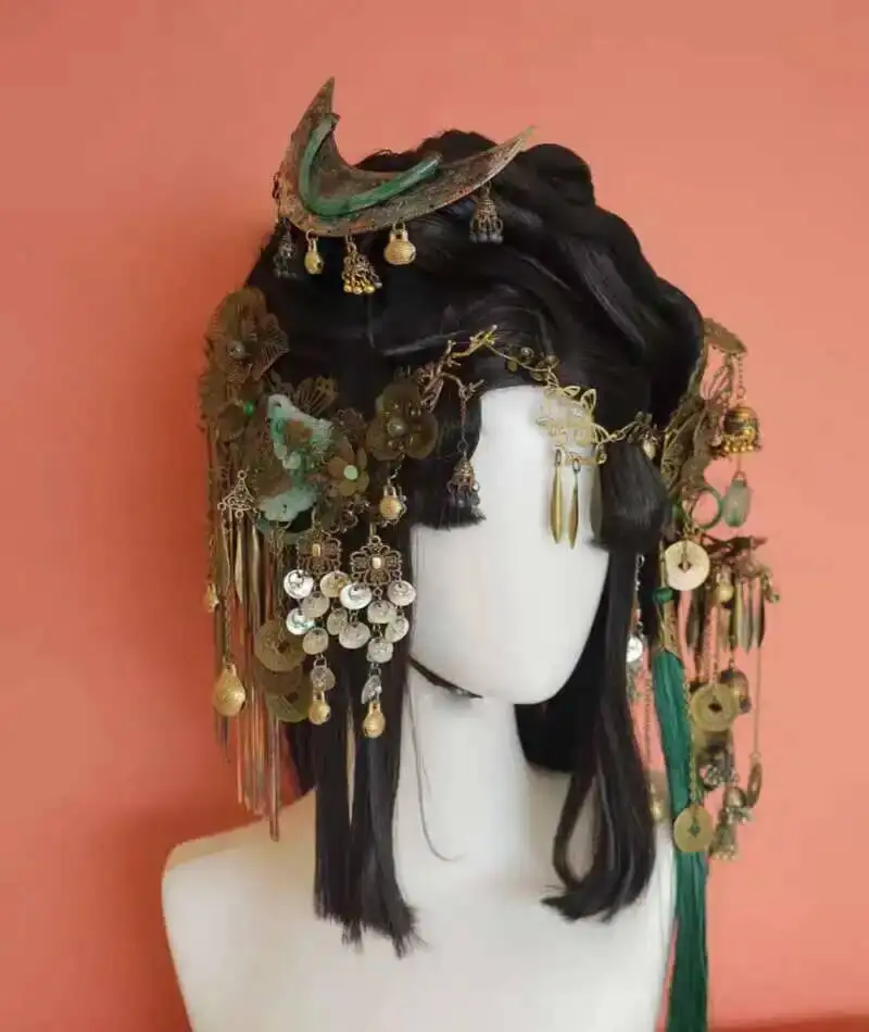 Accesorios de ópera Nuo, decoración Hanfu, tocado pintado hecho a mano, fotografía de viaje antigua china, Cosplay decorativo, ópera Nuo