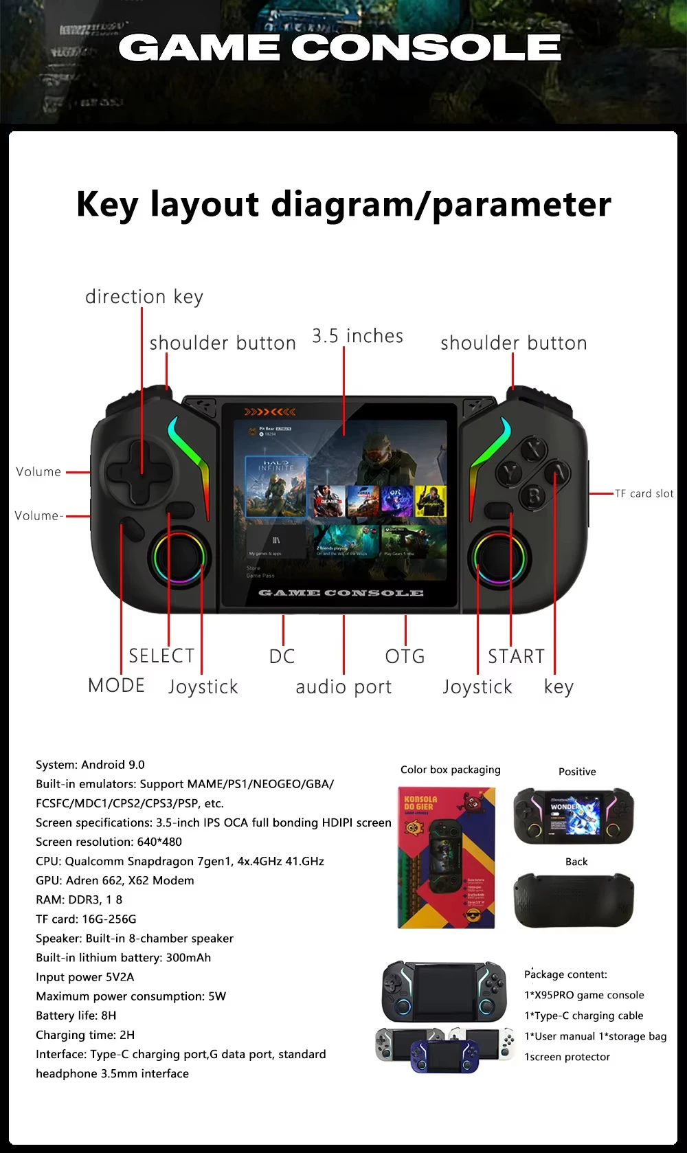 X95 Pro Handheld Game Console 3.5 Inch Android 9.0