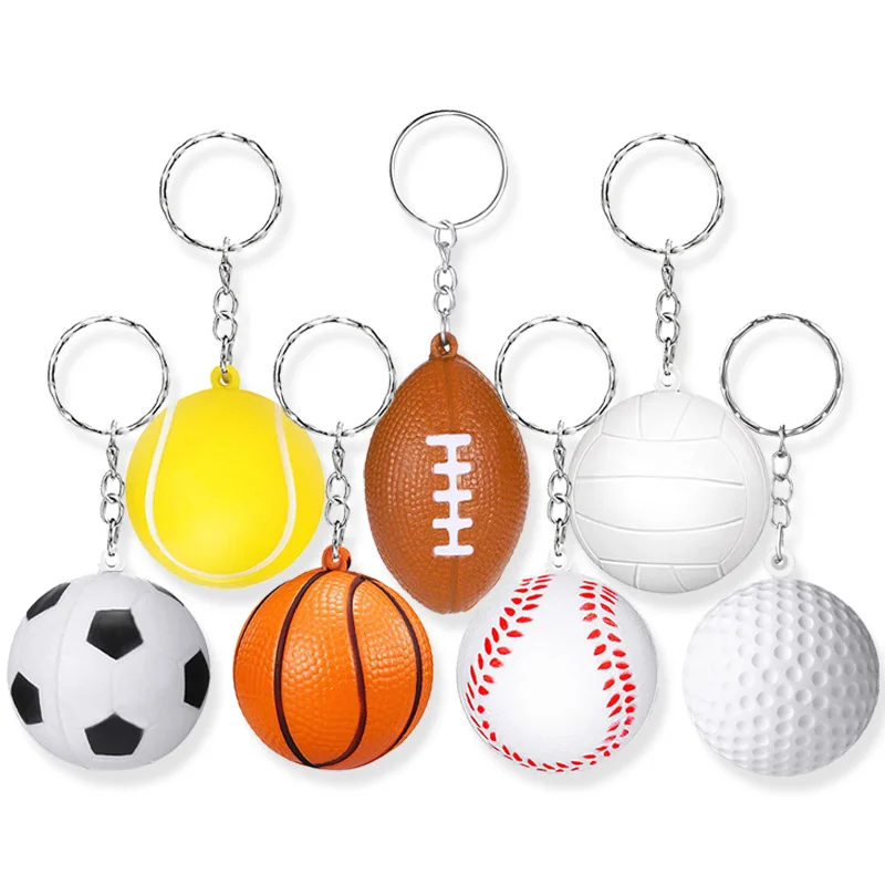 PU Leather Soft Foam Sponge Ball Keychain Football Basketball Soccer Squeeze Stress Ball Relief Toys Anti Stress Ball Fidget Toy