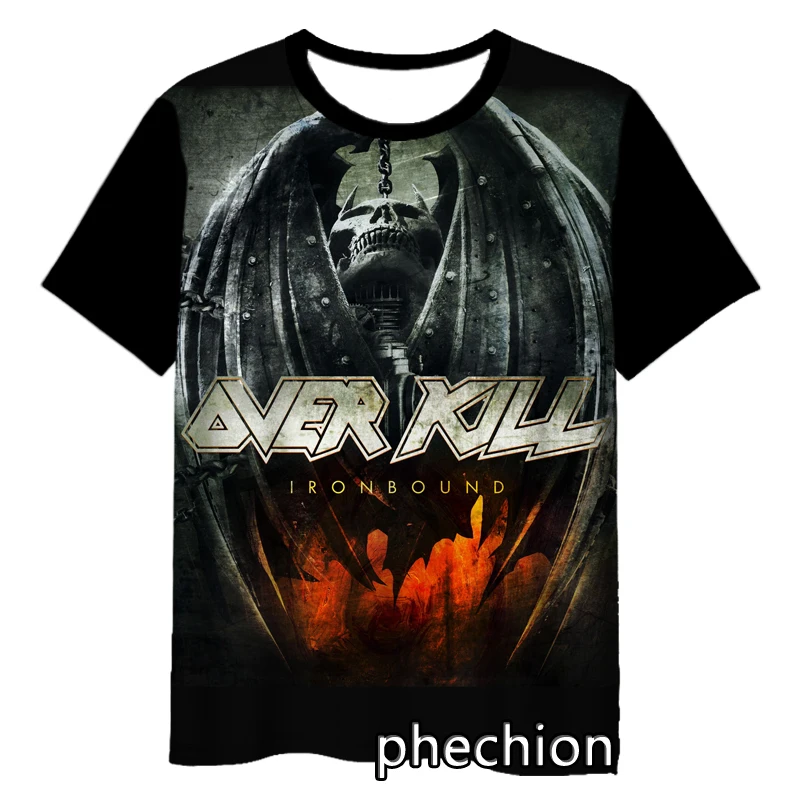 Phechion-Camiseta de manga corta para hombre y mujer, camisa informal con estampado 3D de banda Overkill, Hip Hop, de verano, S215