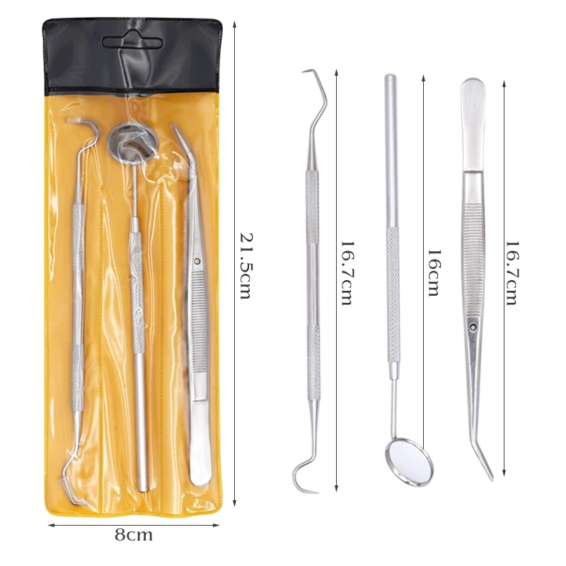 1set Dental Stainless Steel (Intraoral Mirror Forceps Probe) Oral Cleaning Tool for Removing Dental Calculus and Plaque