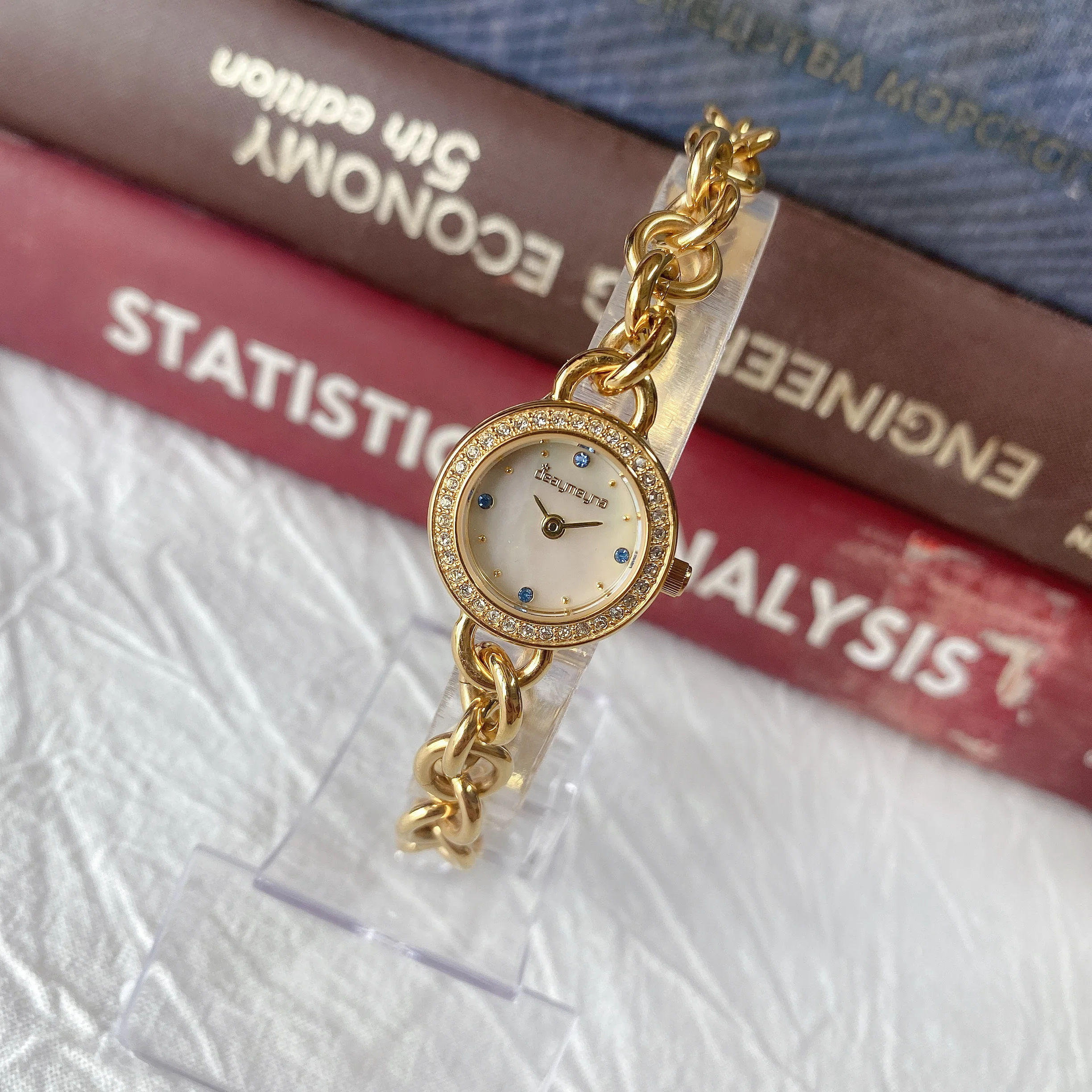 女性クォーツ時計ヴィンテージゴールドスライバー小さなダイヤルサイズリロイ-mujer-orologio-ダイヤモンドブレスレット時計レディーススチールバンド腕時計