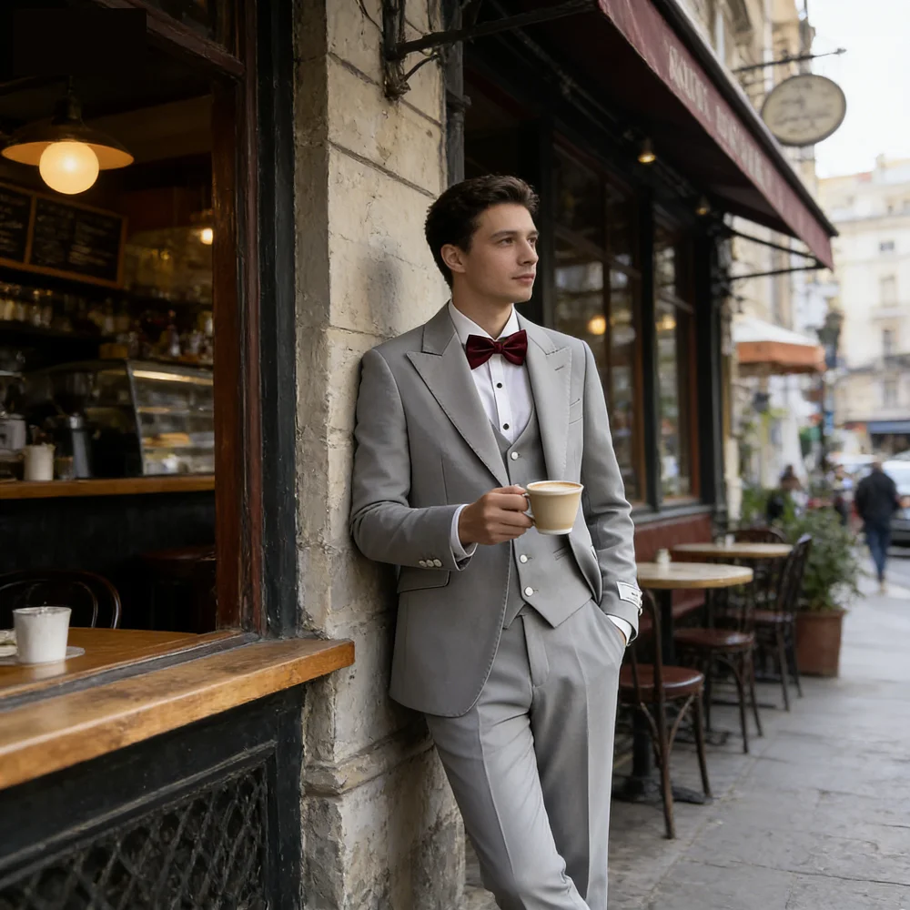 

Men's White Lapel Tuxedos Slim Fit Dance Blazer with Pants Wedding Groomsmen Smoking Suit Fantasy for Marriage Ceremony