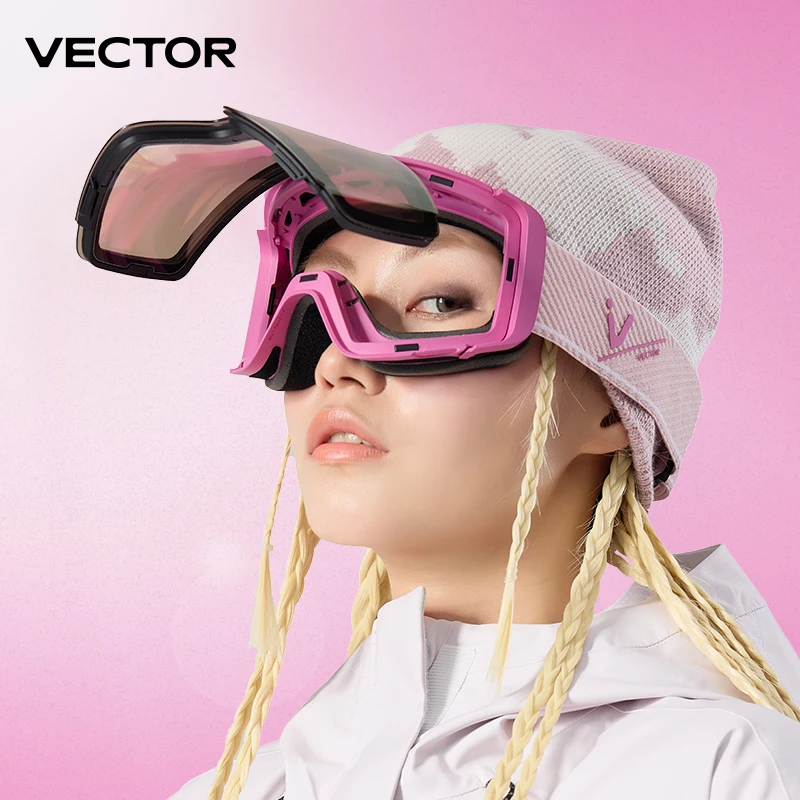 VECTOR Can Cover Ski Goggles Men Snowboard Glasses Women Winter Outdoor Snow Sunglasses UV400 Double Layers Electroplated Lens